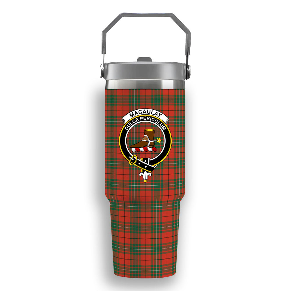 ScotsTee Shop Scottish MacAulay Ancient Crest Tartan Flip Straw Tumbler 20oz 30oz