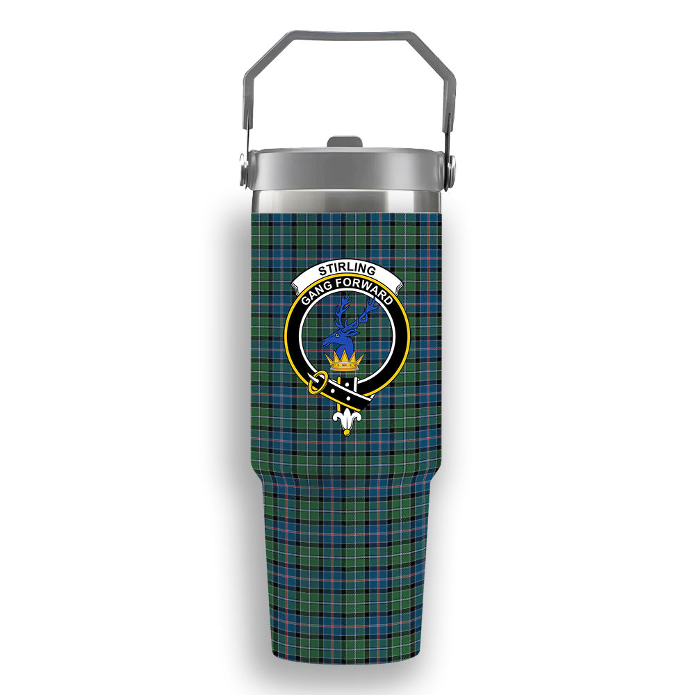 ScotsTee Shop Scottish Stirling Modern Crest Tartan Flip Straw Tumbler 20oz 30oz