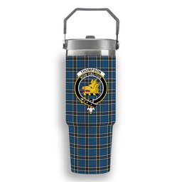 ScotsTee Shop Scottish Thompson Society Dress Blue Crest Tartan Flip Straw Tumbler 20oz 30oz