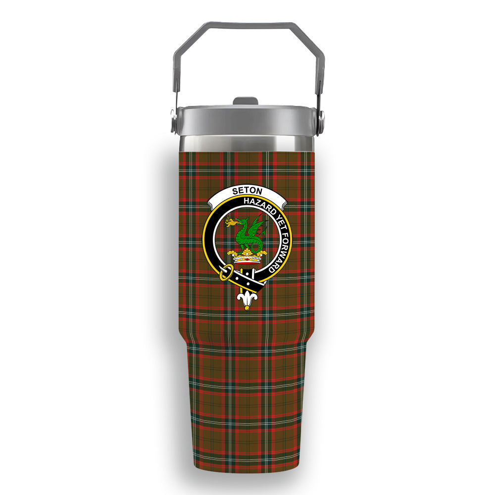 ScotsTee Shop Scottish Seton Hunting Modern Crest Tartan Flip Straw Tumbler 20oz 30oz