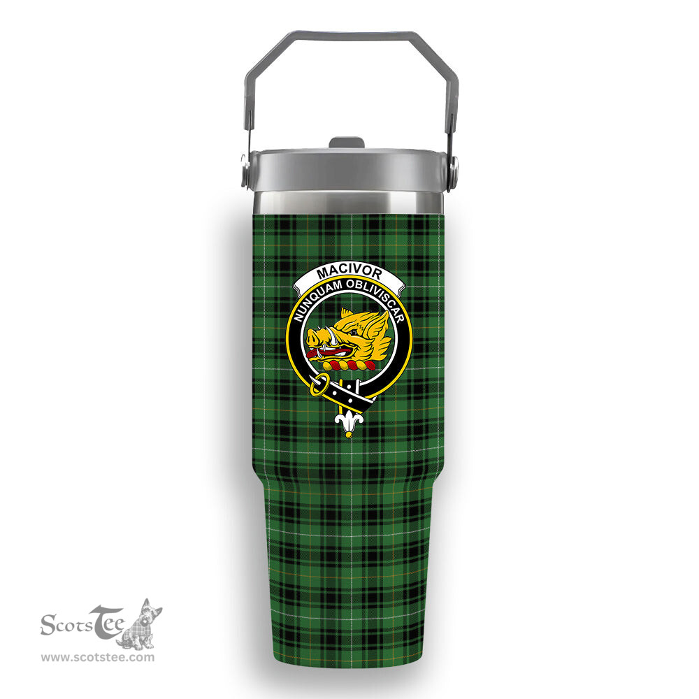 ScotsTee Shop Scottish MacIvor Hunting Ancient Crest Tartan Flip Straw Tumbler 20oz 30oz