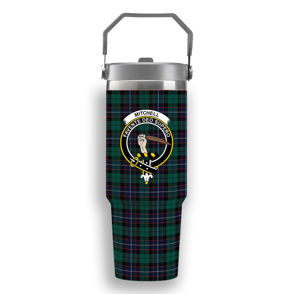 ScotsTee Shop Scottish Mitchell Modern Crest Tartan Flip Straw Tumbler 20oz 30oz