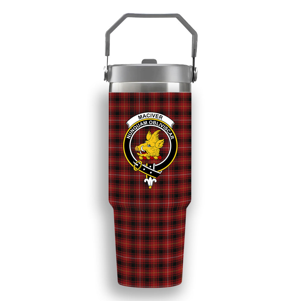 ScotsTee Shop Scottish MacIver 3 Crest Tartan Flip Straw Tumbler 20oz 30oz