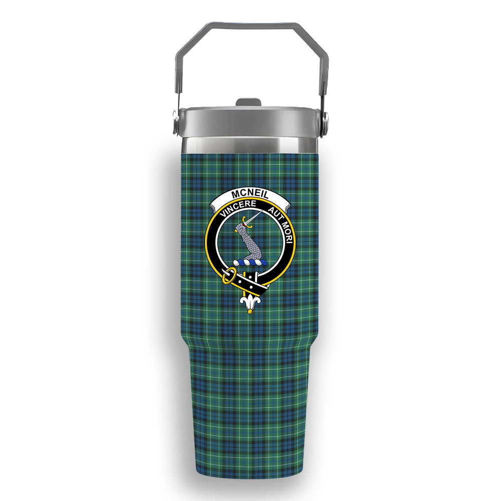 ScotsTee Shop Scottish McNeil of Colonsay Ancient Crest Tartan Flip Straw Tumbler 20oz 30oz