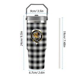 ScotsTee Shop Scottish MacFie Black & White Modern Crest Tartan Flip Straw Tumbler 20oz 30oz
