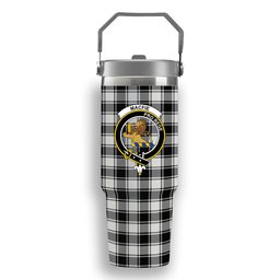 ScotsTee Shop Scottish MacFie Black & White Modern Crest Tartan Flip Straw Tumbler 20oz 30oz