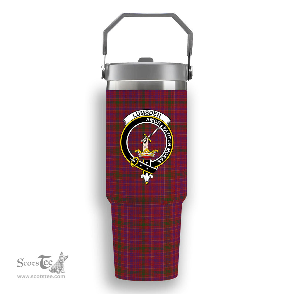 ScotsTee Shop Scottish Lumsden of Clova Crest Tartan Flip Straw Tumbler 20oz 30oz