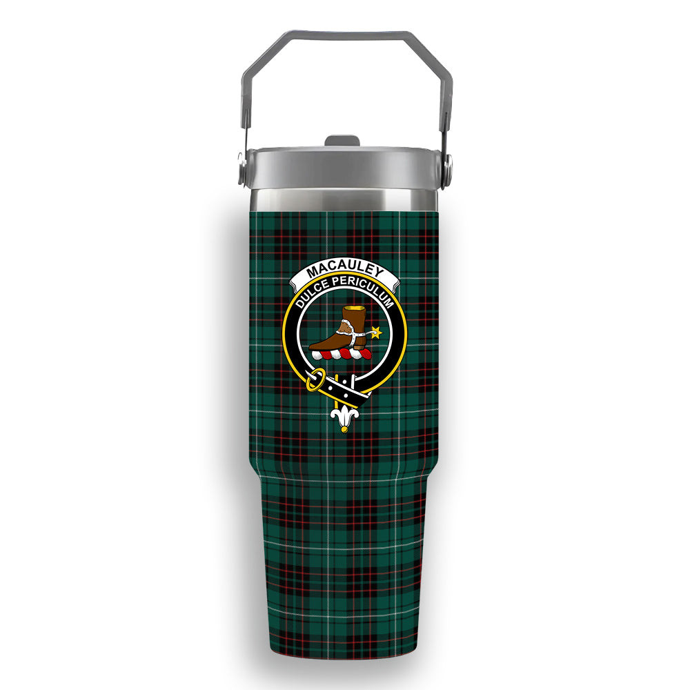 ScotsTee Shop Scottish MacAuley of Lewis Modern Crest Tartan Flip Straw Tumbler 20oz 30oz