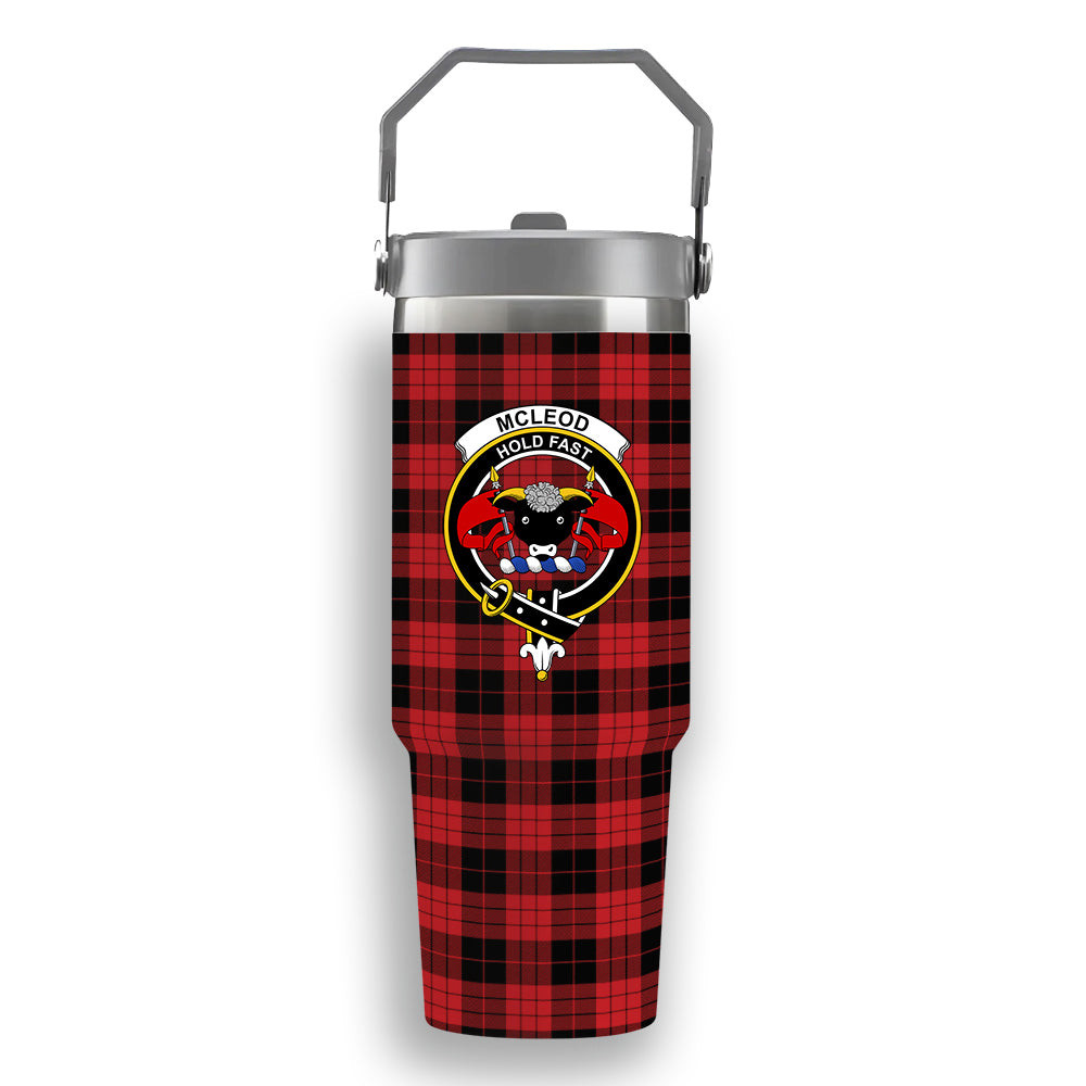 ScotsTee Shop Scottish McLeod Black and Red Modern Crest Tartan Flip Straw Tumbler 20oz 30oz