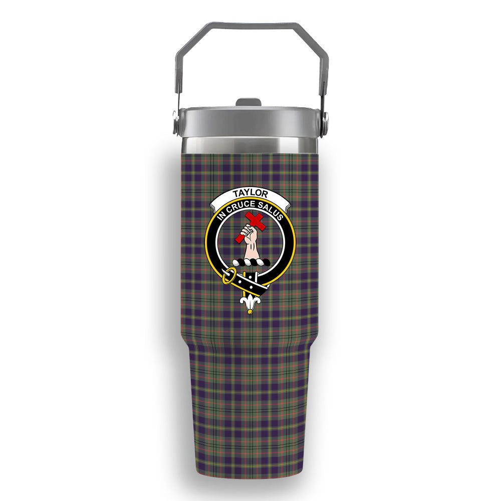 ScotsTee Shop Scottish Taylor Weathered Crest Tartan Flip Straw Tumbler 20oz 30oz