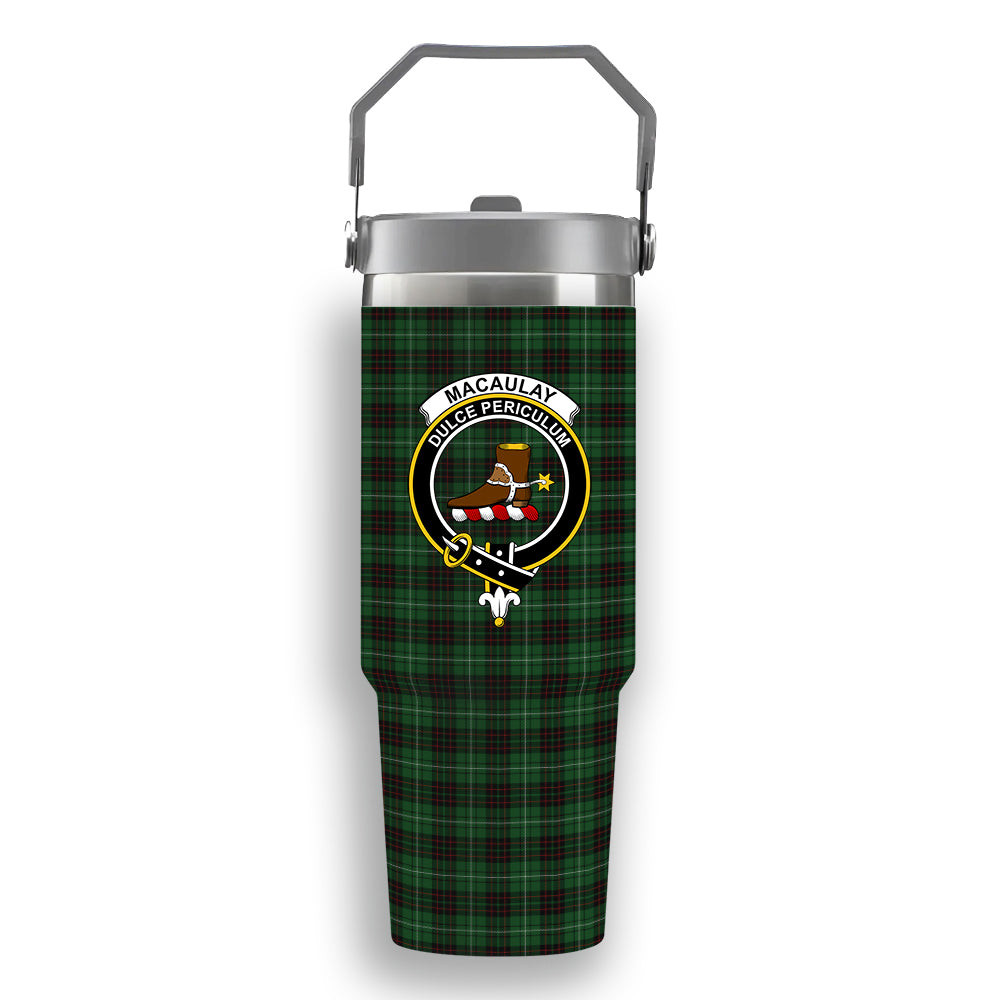 ScotsTee Shop Scottish MacAulay of Lewis Crest Tartan Flip Straw Tumbler 20oz 30oz