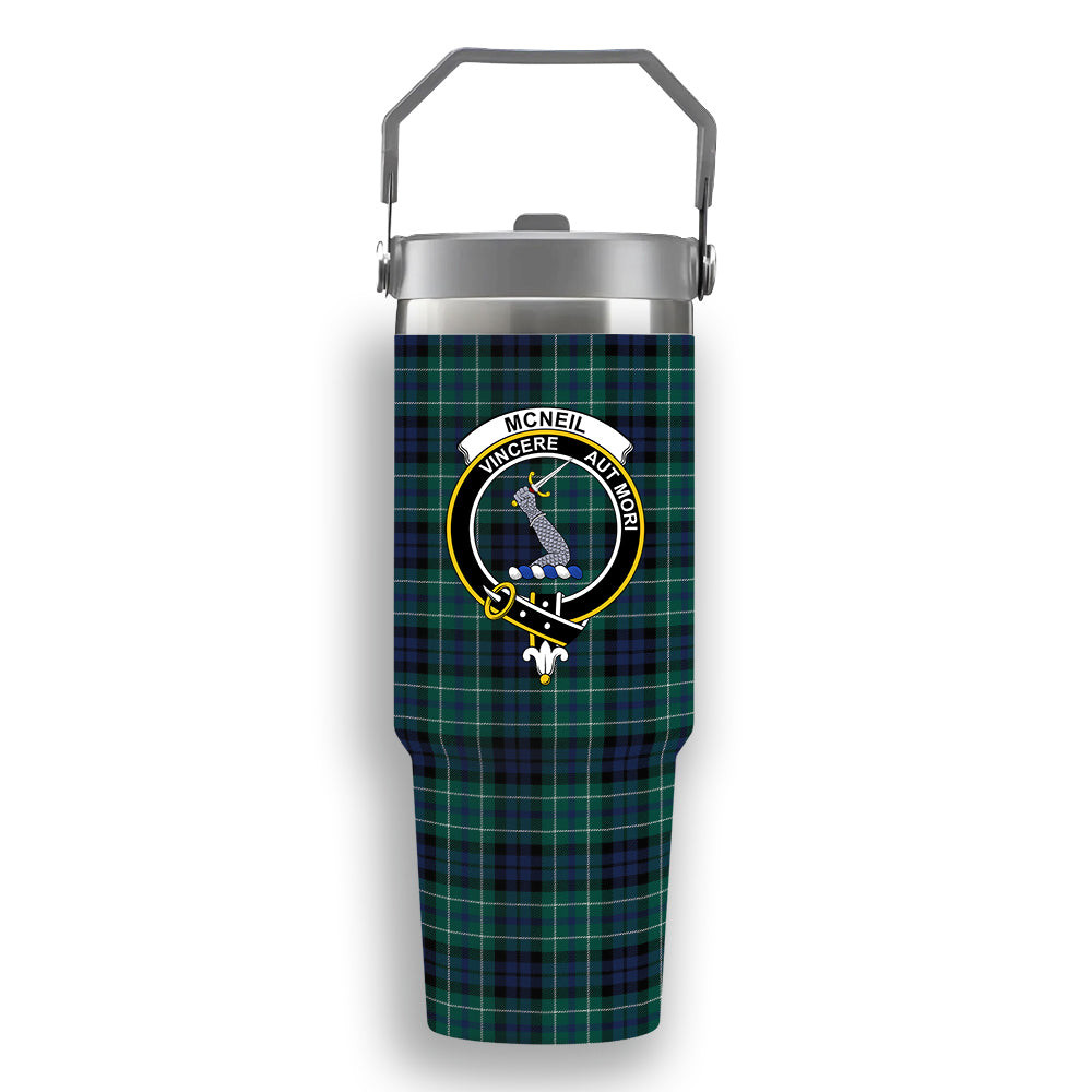 ScotsTee Shop Scottish McNeil of Colonsay Modern Crest Tartan Flip Straw Tumbler 20oz 30oz