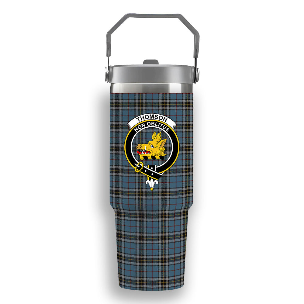 ScotsTee Shop Scottish Thomson Crest Tartan Flip Straw Tumbler 20oz 30oz