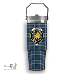 ScotsTee Shop Scottish Thomson Dress Blue Crest Tartan Flip Straw Tumbler 20oz 30oz