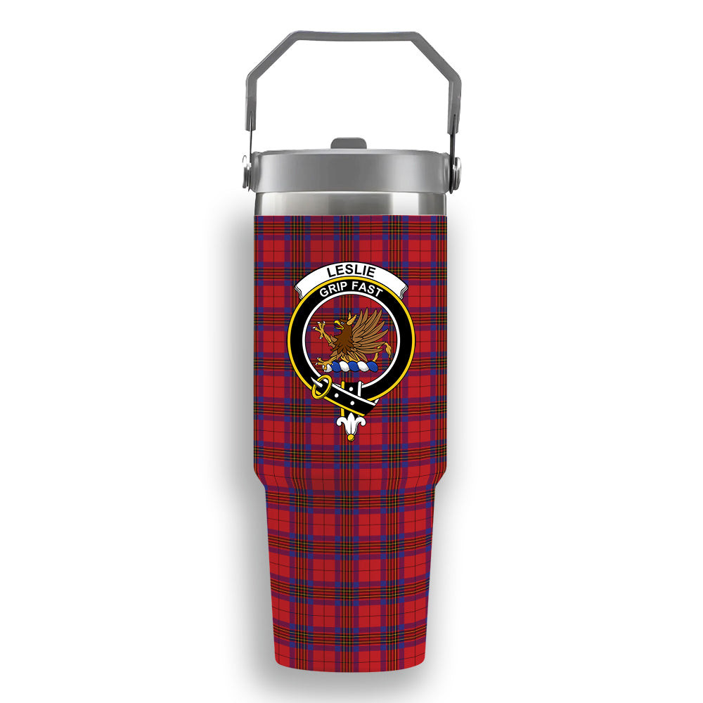 ScotsTee Shop Scottish Leslie Modern Crest Tartan Flip Straw Tumbler 20oz 30oz