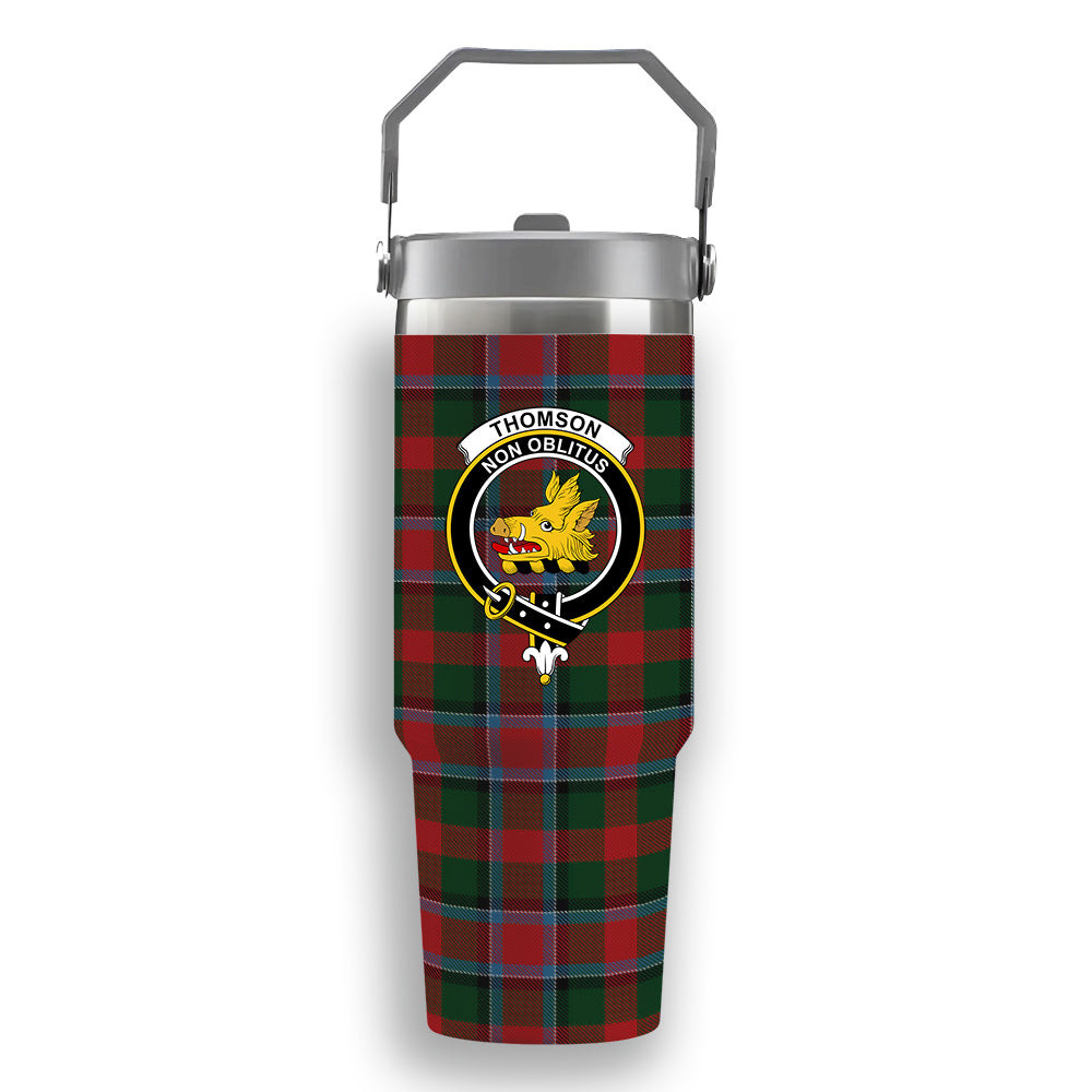 ScotsTee Shop Scottish Thomson Mackinlay Crest Tartan Flip Straw Tumbler 20oz 30oz