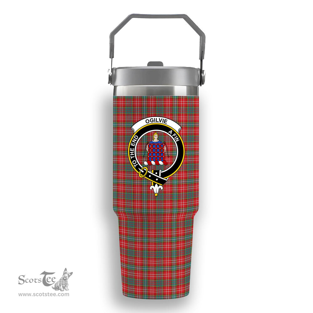 ScotsTee Shop Scottish Ogilvie (Ogilvy) Modern Crest Tartan Flip Straw Tumbler 20oz 30oz
