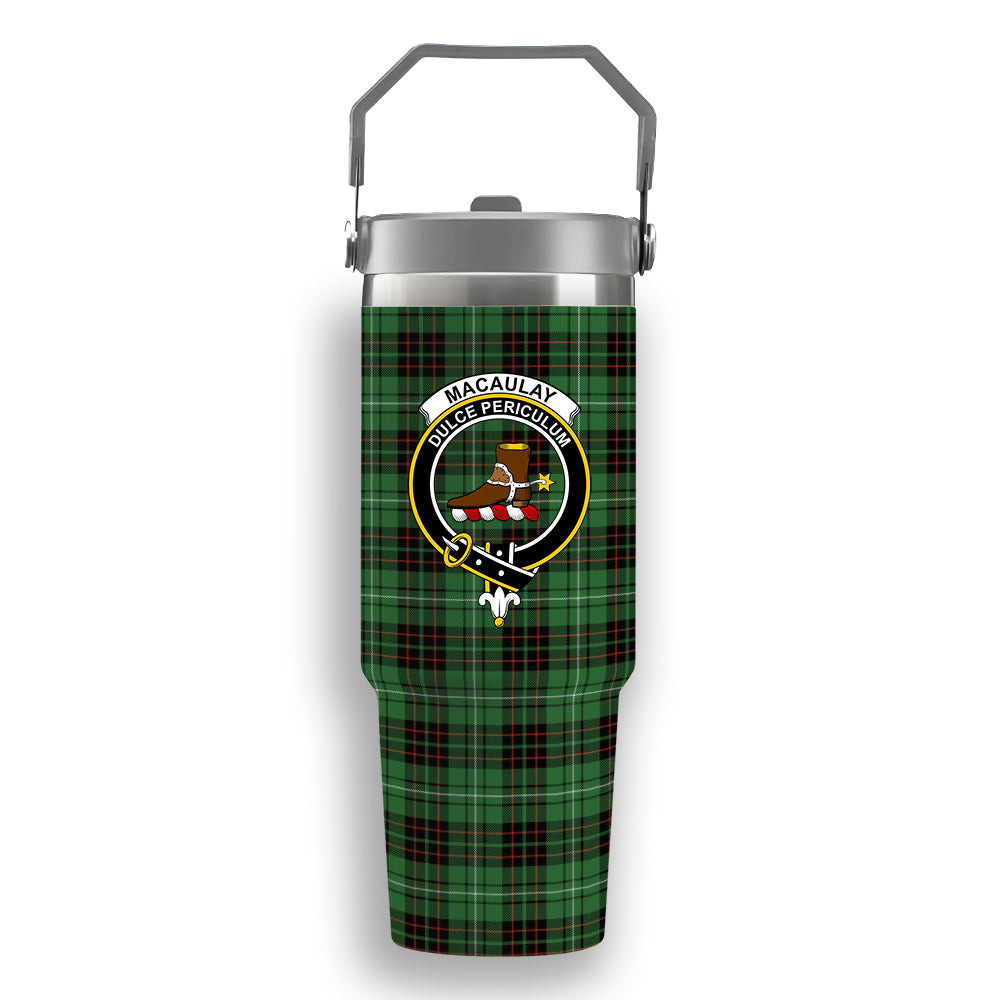 ScotsTee Shop Scottish MacAulay of Lewis Ancient Crest Tartan Flip Straw Tumbler 20oz 30oz