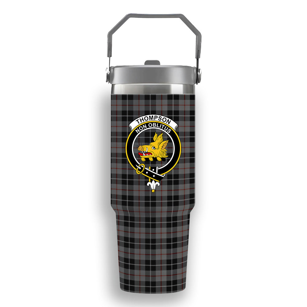ScotsTee Shop Scottish Thompson Society Grey Crest Tartan Flip Straw Tumbler 20oz 30oz