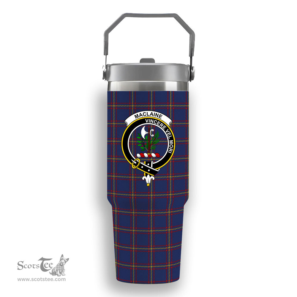 ScotsTee Shop Scottish MacLaine of Lochbuie Crest Tartan Flip Straw Tumbler 20oz 30oz