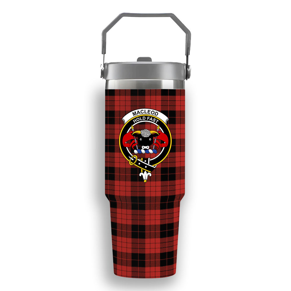 ScotsTee Shop Scottish MacLeod Black and Red Ancient Crest Tartan Flip Straw Tumbler 20oz 30oz