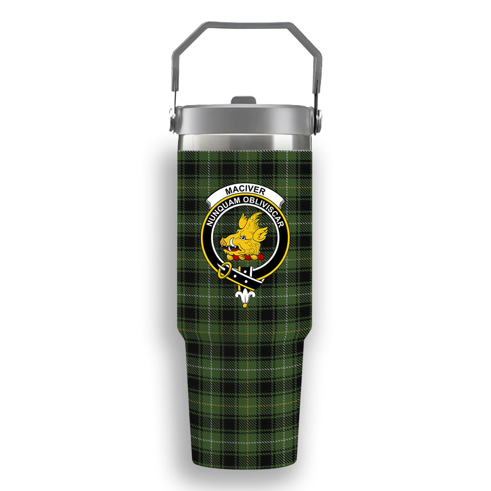 ScotsTee Shop Scottish MacIver Hunting Crest Tartan Flip Straw Tumbler 20oz 30oz