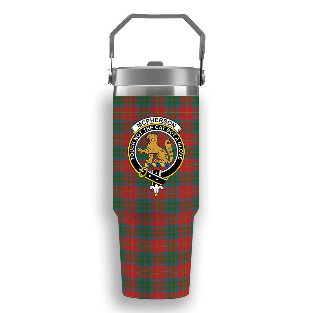 ScotsTee Shop Scottish McPherson of Cluny Ancient Crest Tartan Flip Straw Tumbler 20oz 30oz