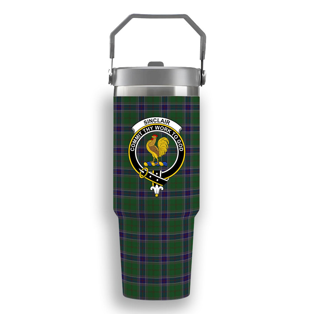 ScotsTee Shop Scottish Sinclair Green Crest Tartan Flip Straw Tumbler 20oz 30oz