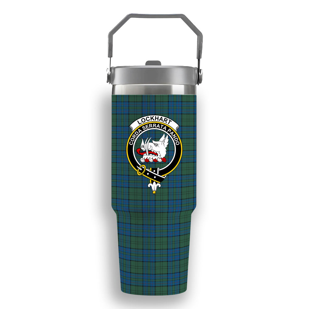 ScotsTee Shop Scottish Lockhart Crest Tartan Flip Straw Tumbler 20oz 30oz