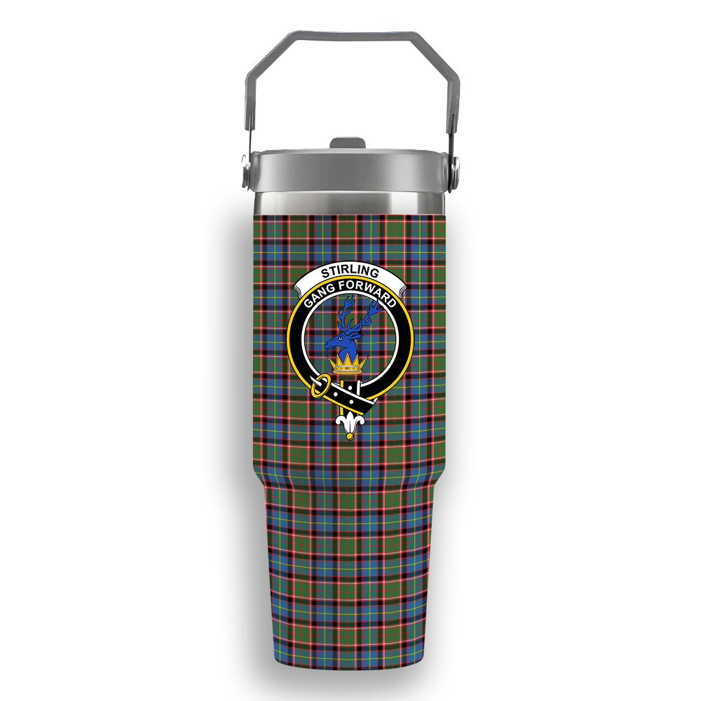 ScotsTee Shop Scottish Stirling SC Crest Tartan Flip Straw Tumbler 20oz 30oz