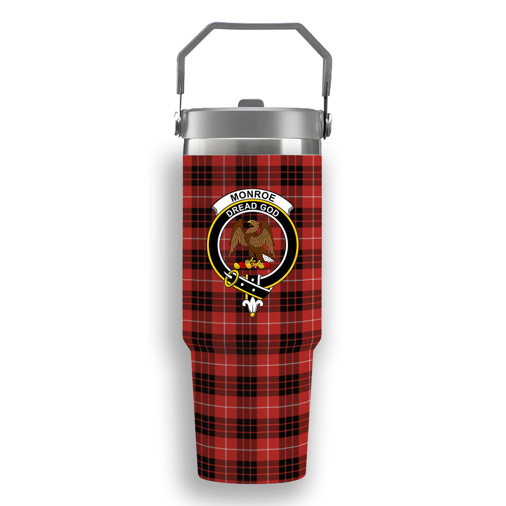 ScotsTee Shop Scottish Monroe Black and Red Ancient Crest Tartan Flip Straw Tumbler 20oz 30oz