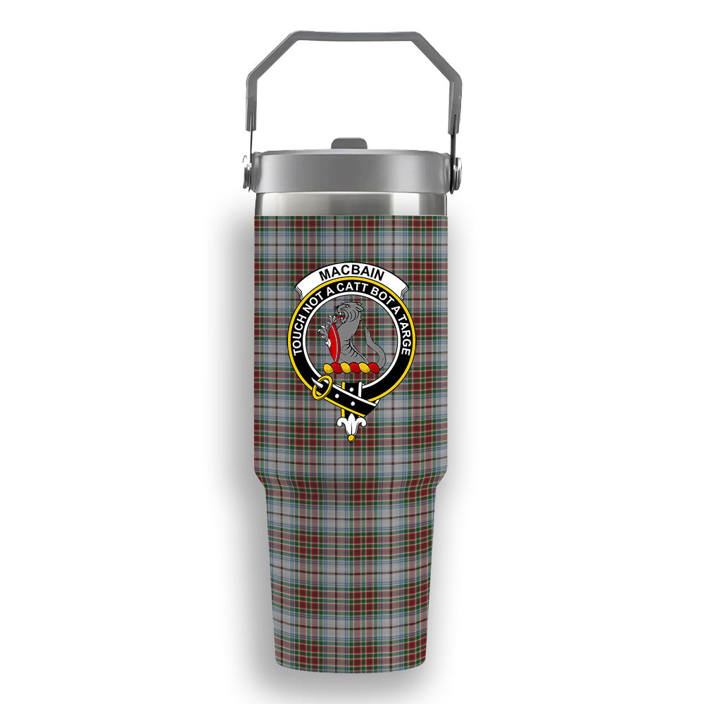 ScotsTee Shop Scottish MacBain Dress Crest Tartan Flip Straw Tumbler 20oz 30oz