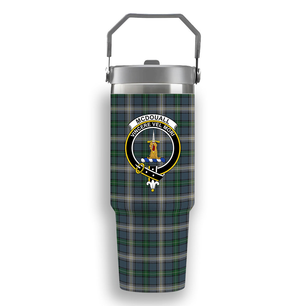 ScotsTee Shop Scottish McDouall Crest Tartan Flip Straw Tumbler 20oz 30oz