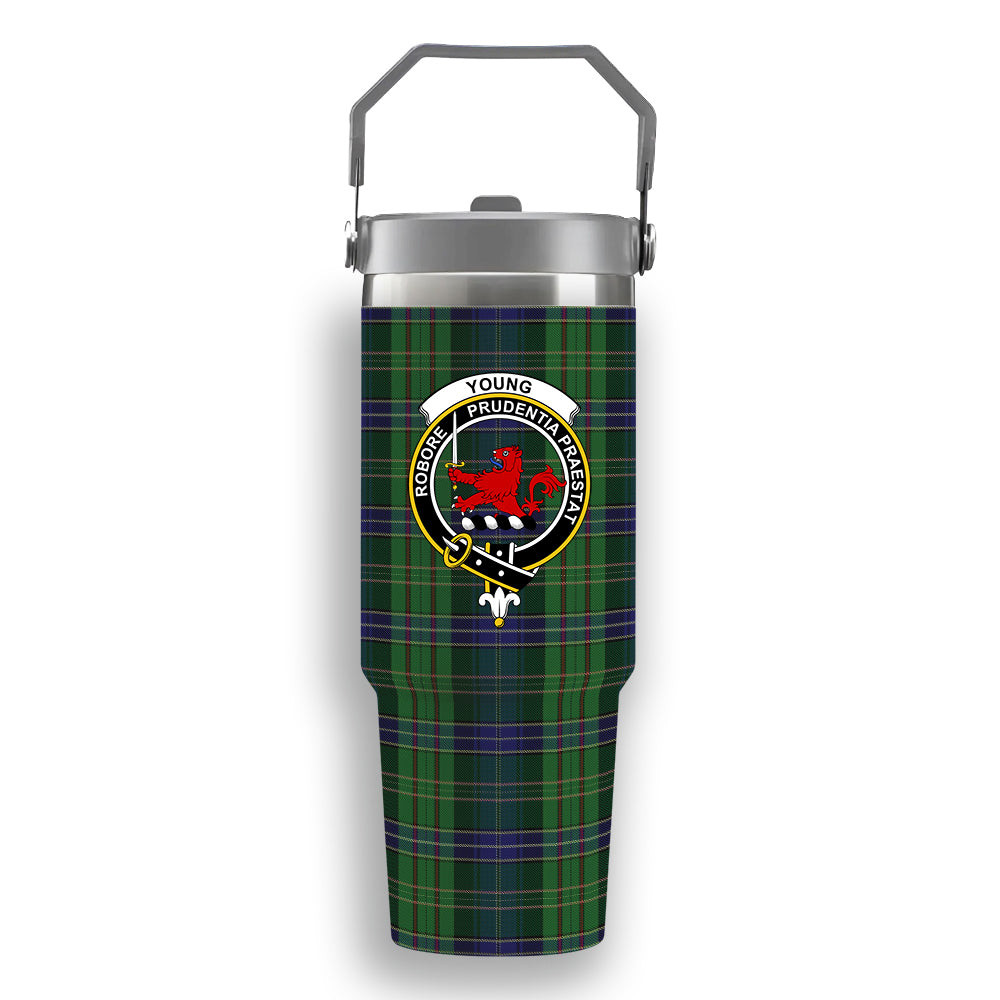 ScotsTee Shop Scottish Young, Melvina Crest Tartan Flip Straw Tumbler 20oz 30oz