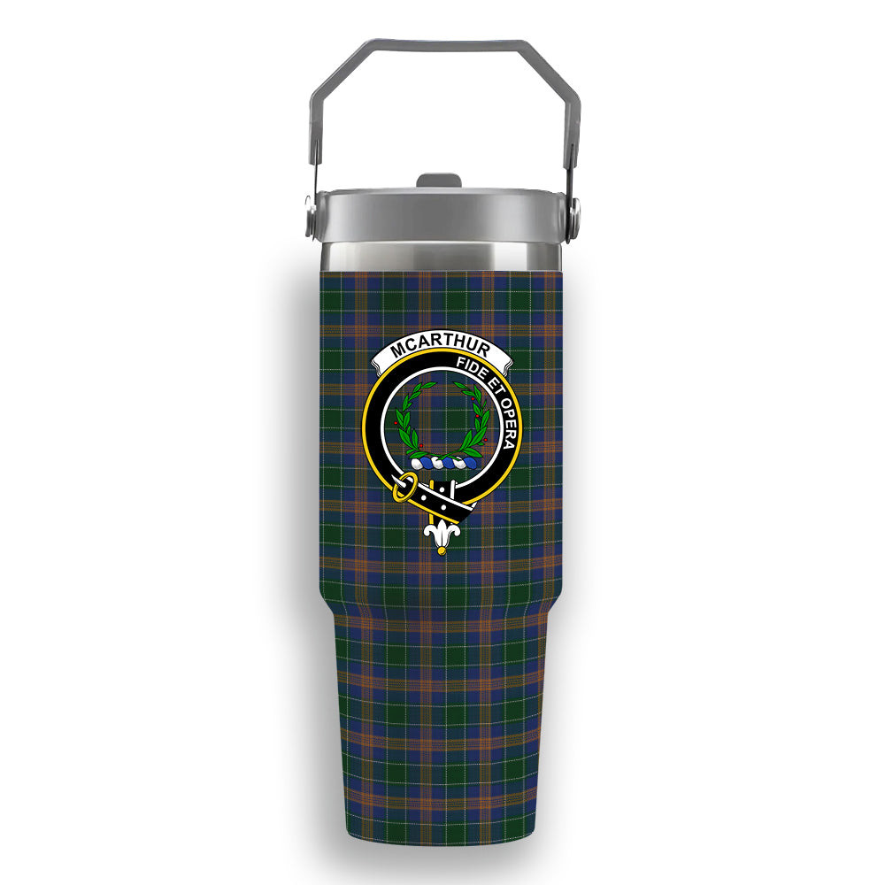 ScotsTee Shop Scottish McAucliffe Crest Tartan Flip Straw Tumbler 20oz 30oz