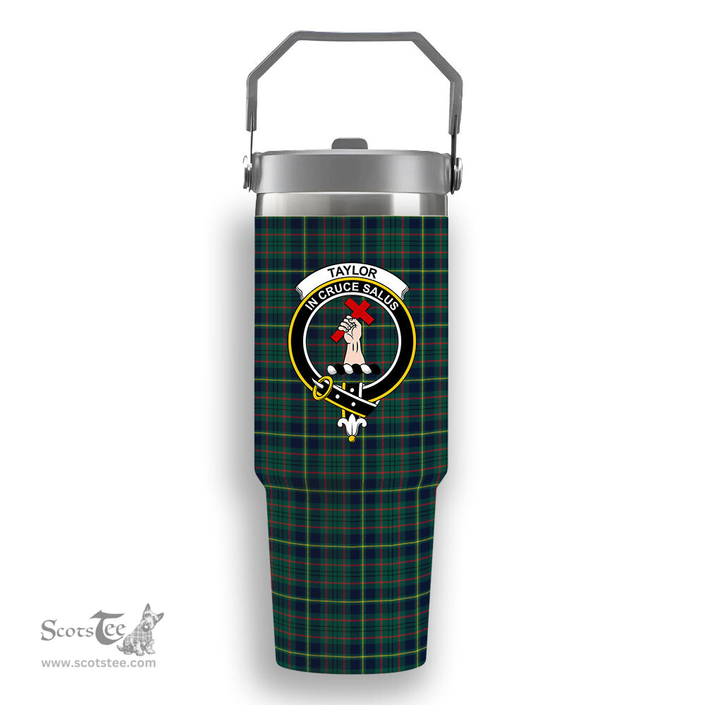 ScotsTee Shop Scottish Taylor Modern Crest Tartan Flip Straw Tumbler 20oz 30oz