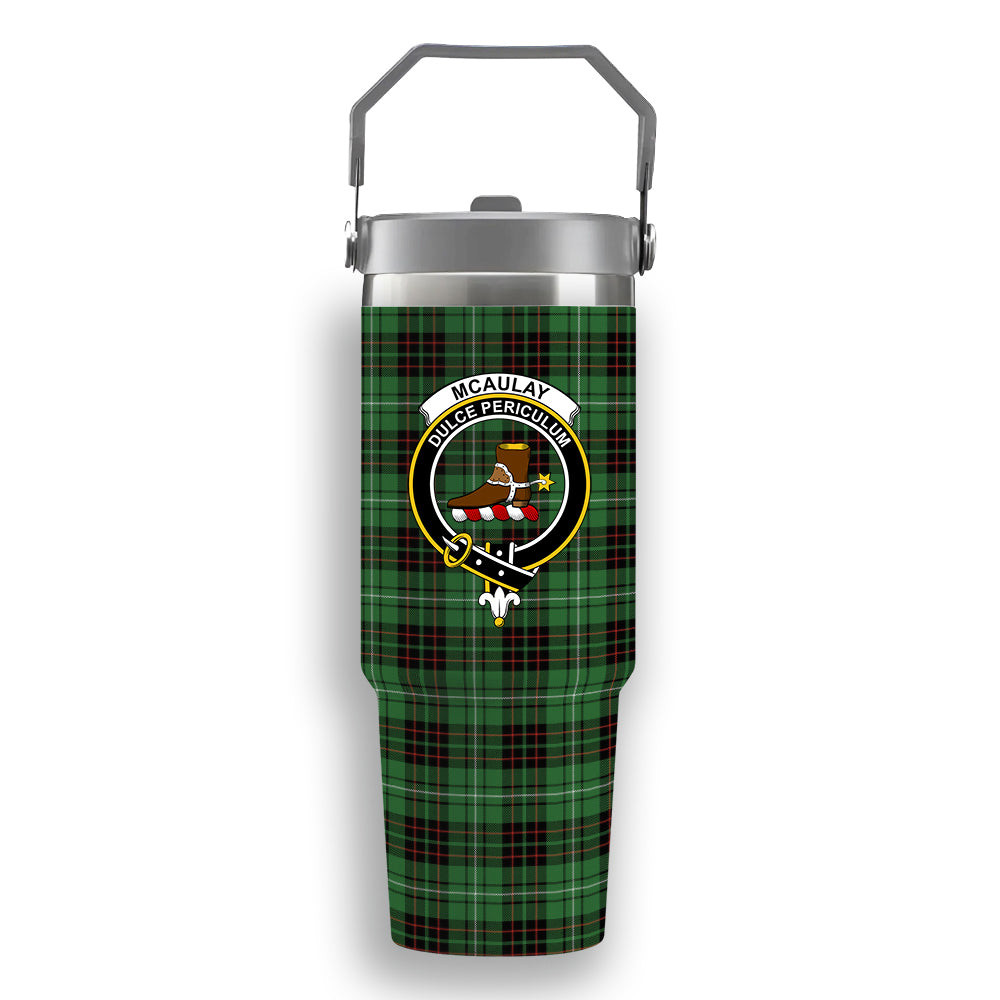 ScotsTee Shop Scottish McAulay of Lewis Ancient Crest Tartan Flip Straw Tumbler 20oz 30oz