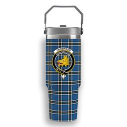ScotsTee Shop Scottish Thompson Dress Blue Modern Crest Tartan Flip Straw Tumbler 20oz 30oz