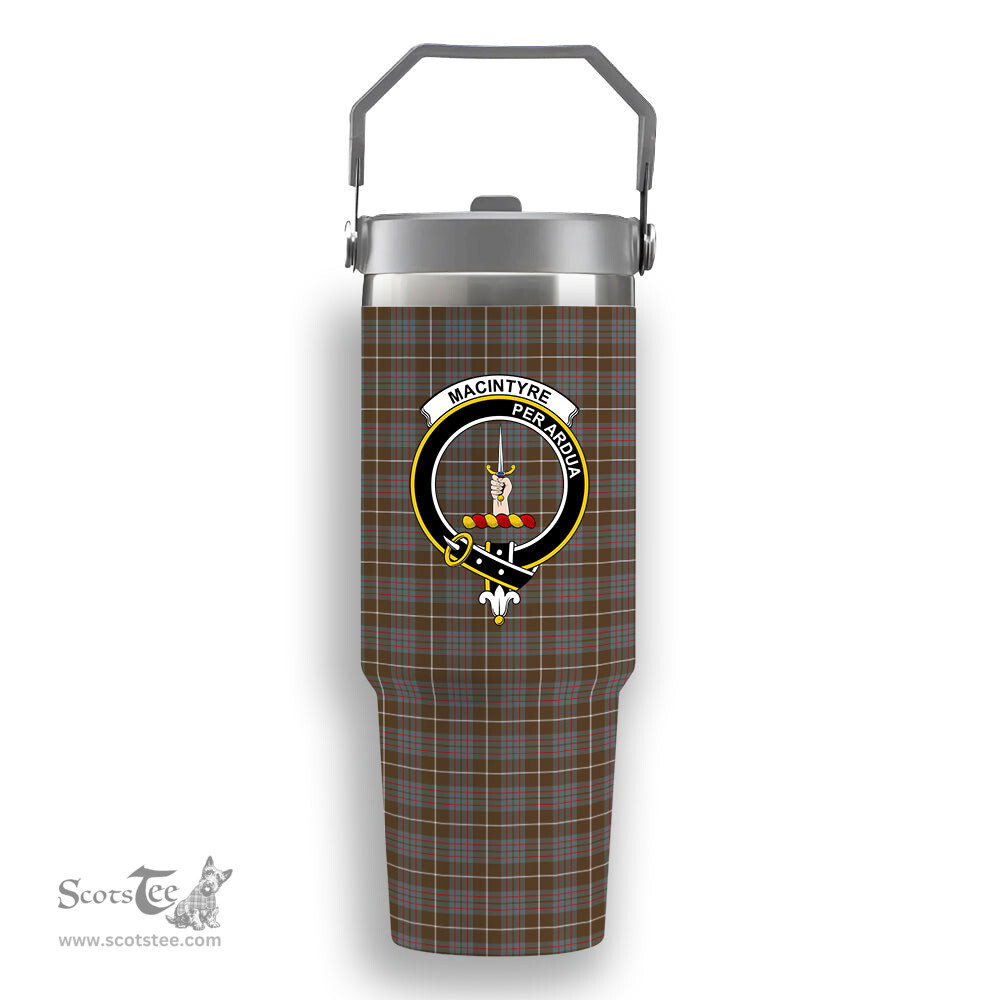 ScotsTee Shop Scottish MacIntyre Hunting Weathered Crest Tartan Flip Straw Tumbler 20oz 30oz