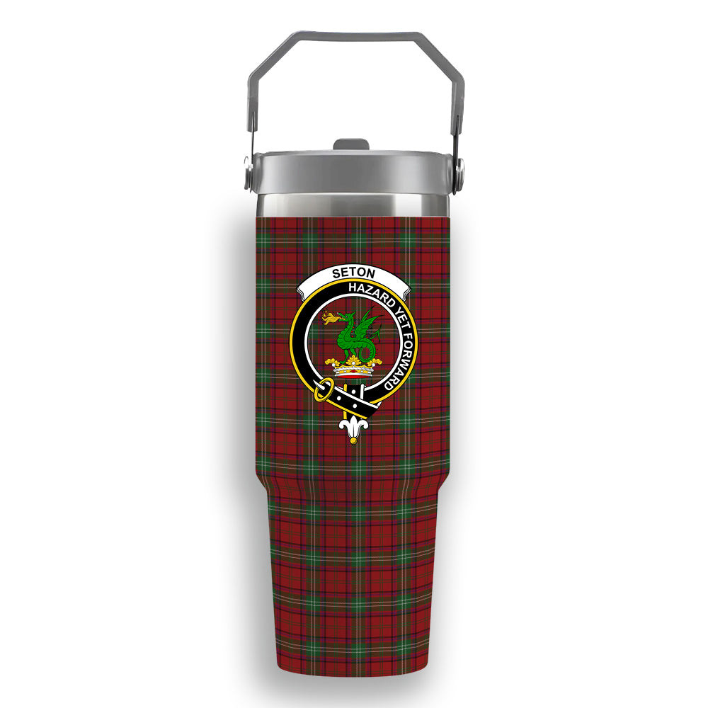 ScotsTee Shop Scottish Seton Crest Tartan Flip Straw Tumbler 20oz 30oz