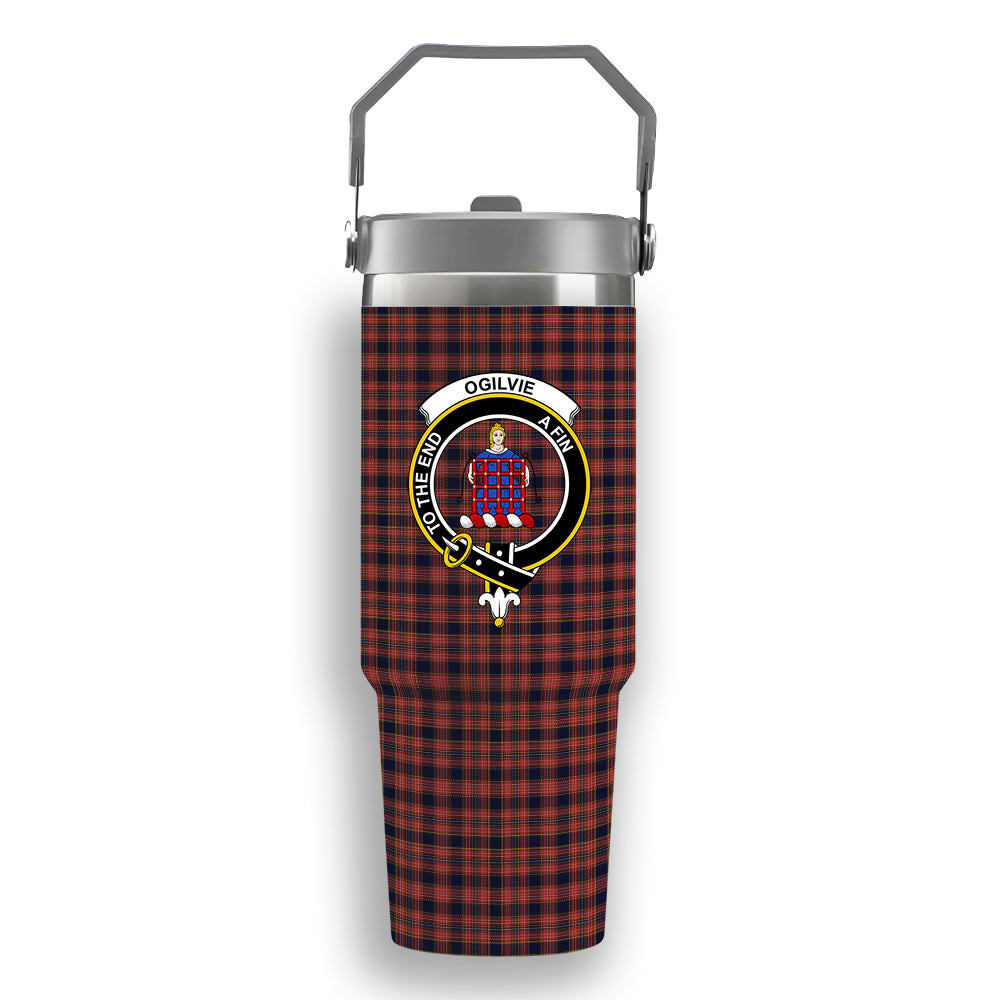 ScotsTee Shop Scottish Ogilvie (Ogilvy) Crest Tartan Flip Straw Tumbler 20oz 30oz