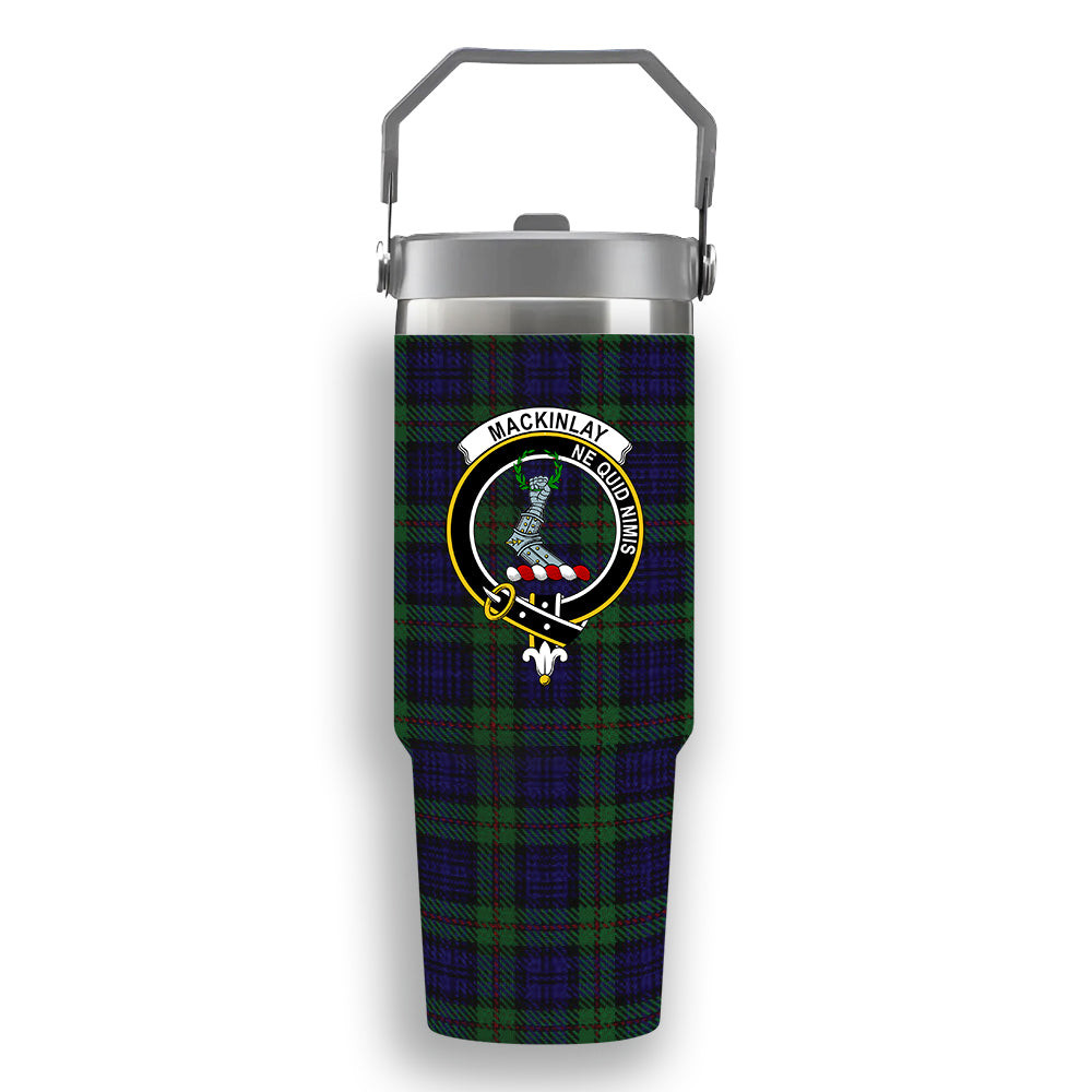 ScotsTee Shop Scottish MacKinlay 2_4 black stripes Crest Tartan Flip Straw Tumbler 20oz 30oz