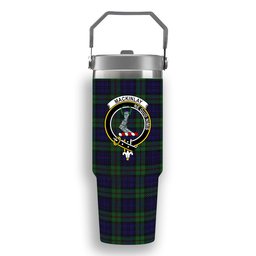 ScotsTee Shop Scottish MacKinlay 2_4 black stripes Crest Tartan Flip Straw Tumbler 20oz 30oz