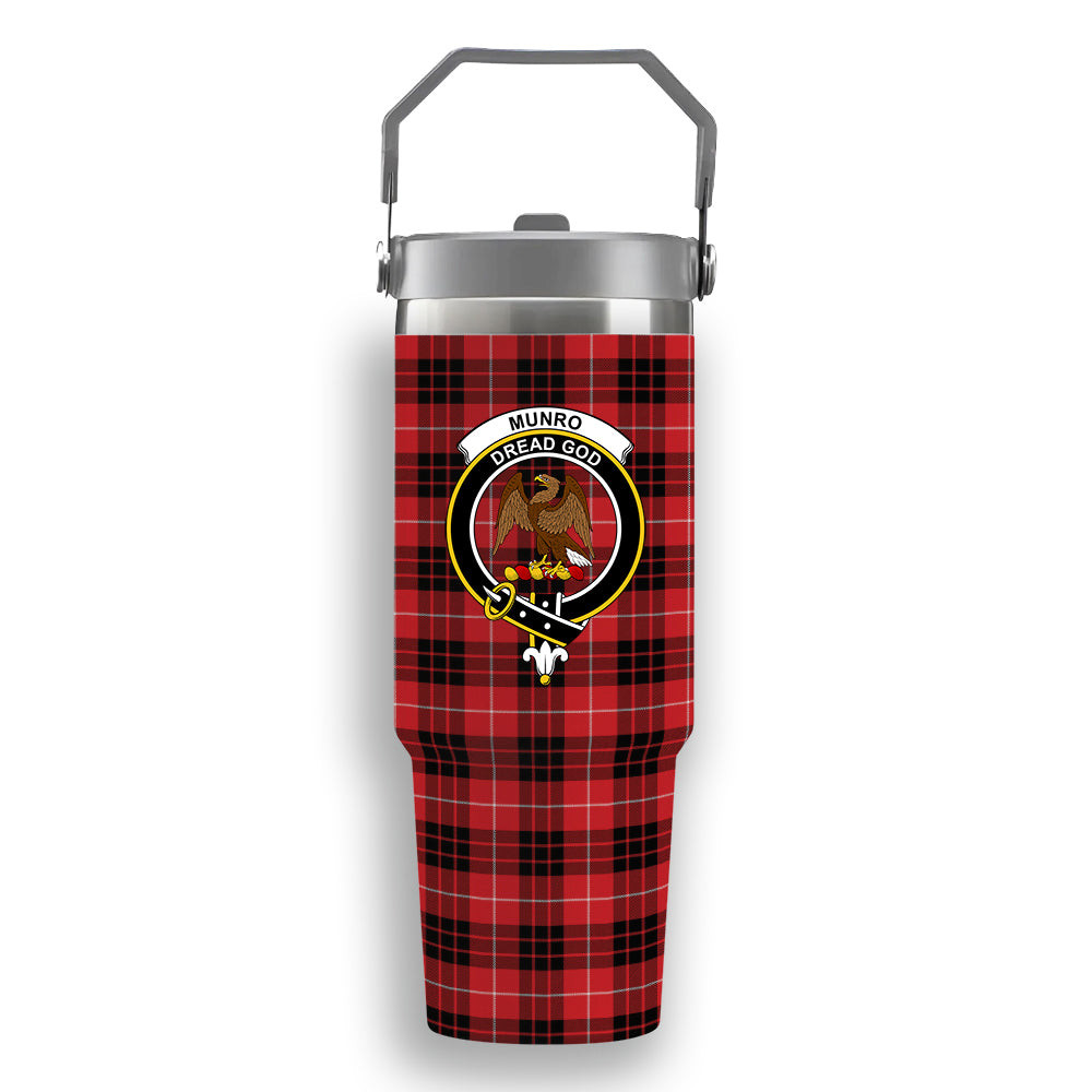 ScotsTee Shop Scottish Munro Black and Red Modern Crest Tartan Flip Straw Tumbler 20oz 30oz