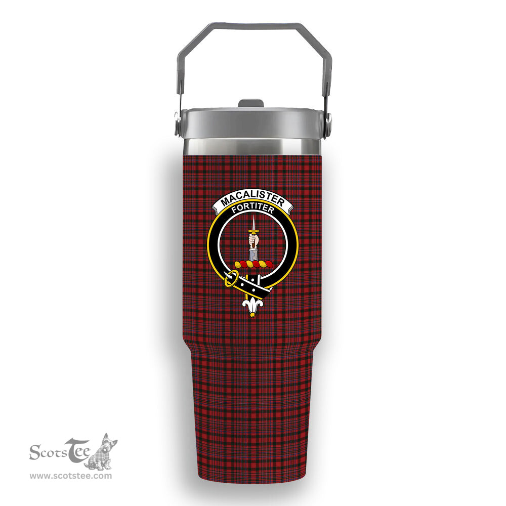 ScotsTee Shop Scottish MacAlister 1831 Crest Tartan Flip Straw Tumbler 20oz 30oz