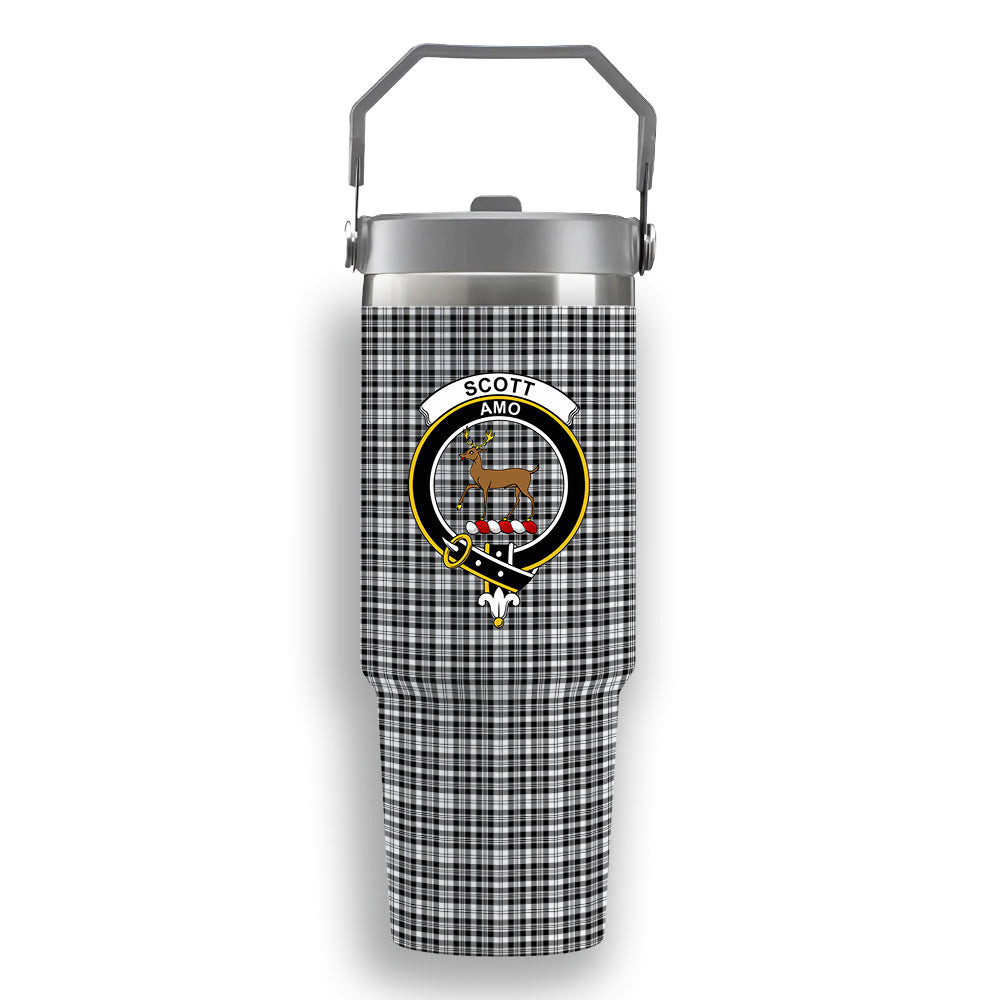 ScotsTee Shop Scottish Scott Black White Crest Tartan Flip Straw Tumbler 20oz 30oz