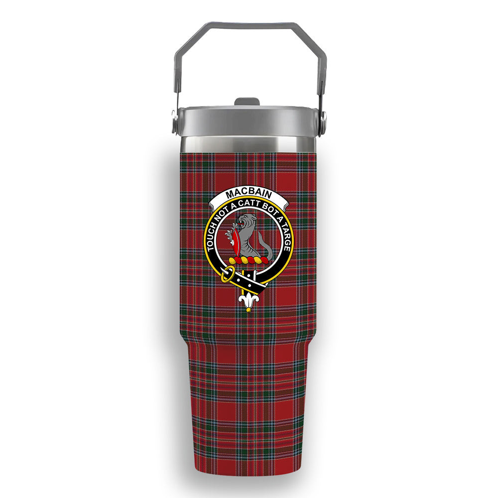 ScotsTee Shop Scottish MacBain Crest Tartan Flip Straw Tumbler 20oz 30oz