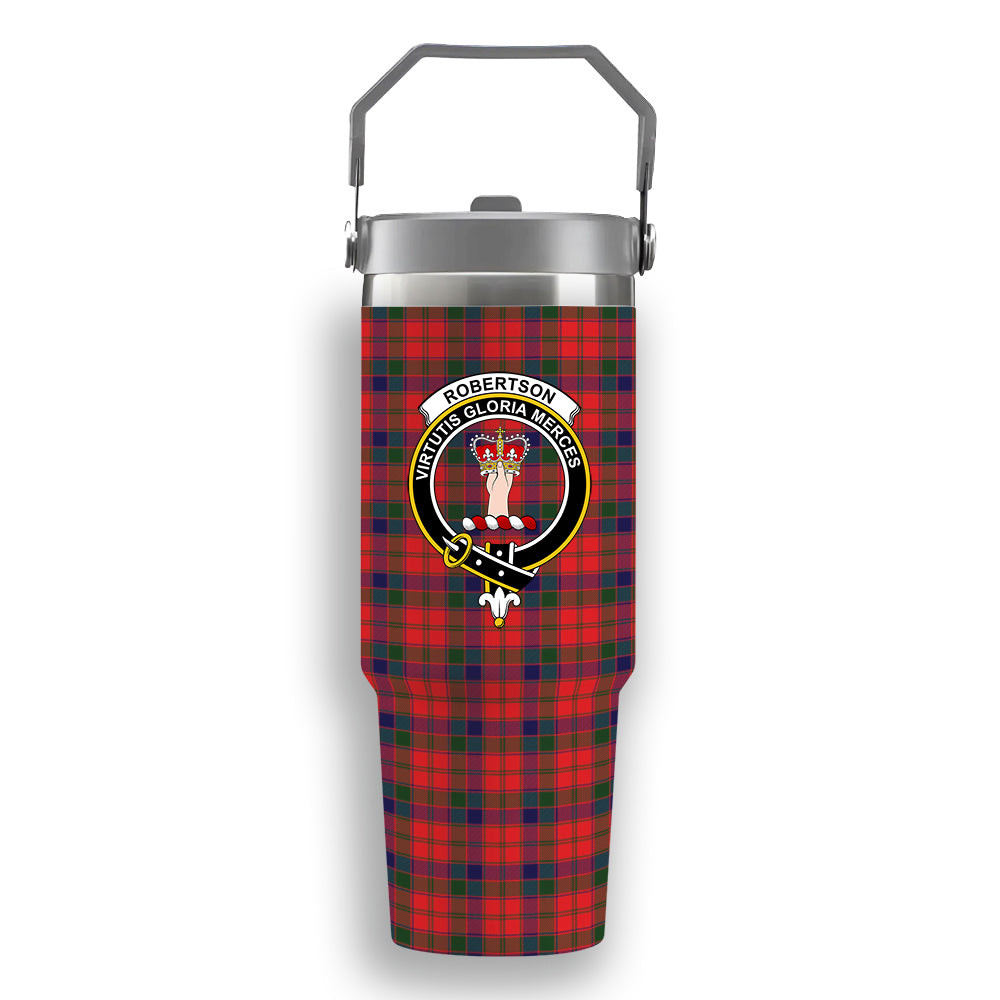 ScotsTee Shop Scottish Robertson Modern Crest Tartan Flip Straw Tumbler 20oz 30oz