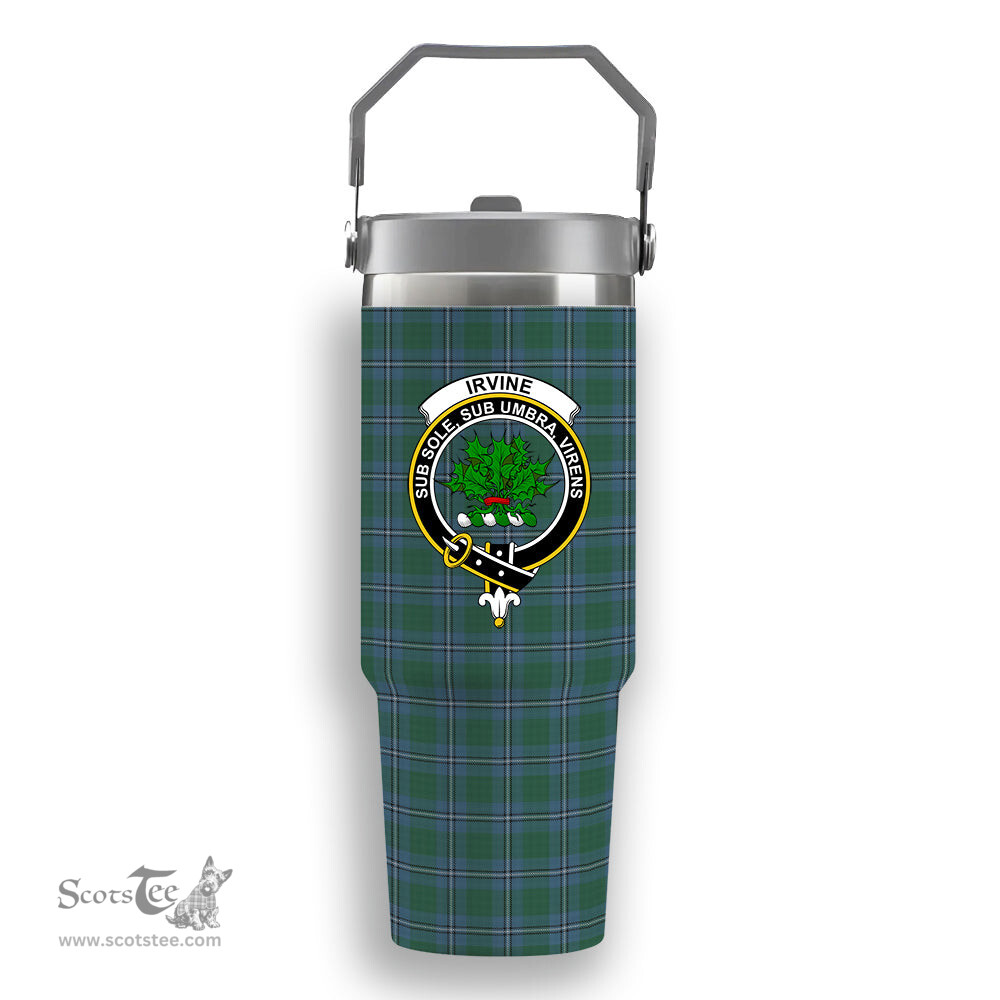 ScotsTee Shop Scottish Irvine of Drum Crest Tartan Flip Straw Tumbler 20oz 30oz