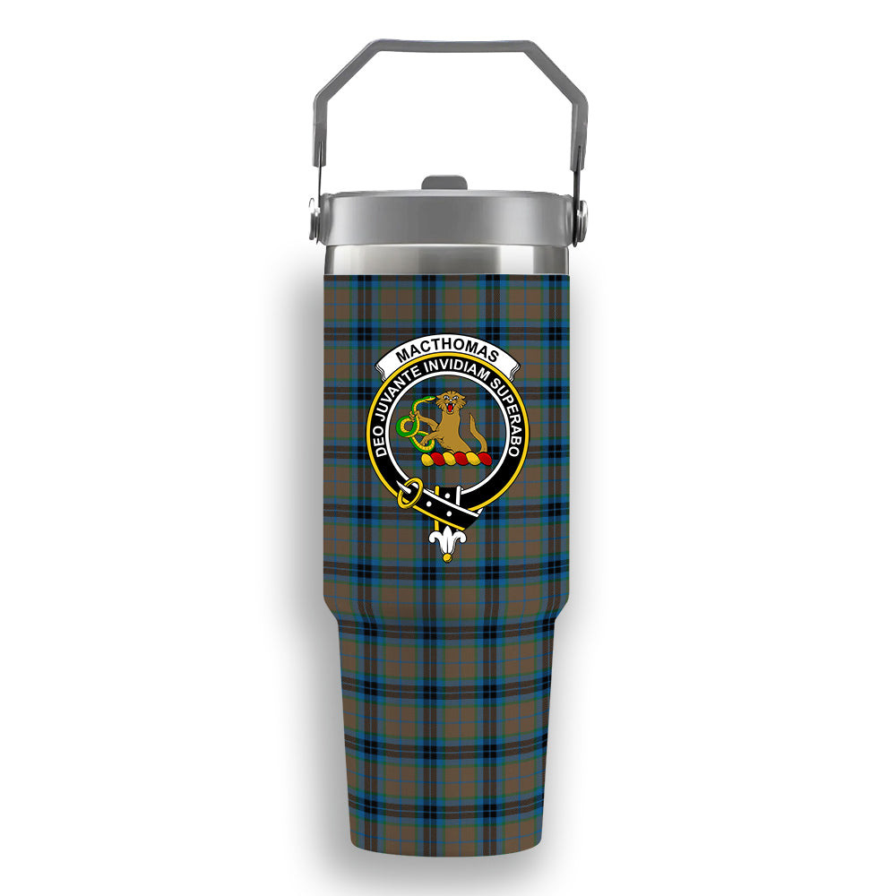 ScotsTee Shop Scottish MacThomas Hunting Ancient Crest Tartan Flip Straw Tumbler 20oz 30oz